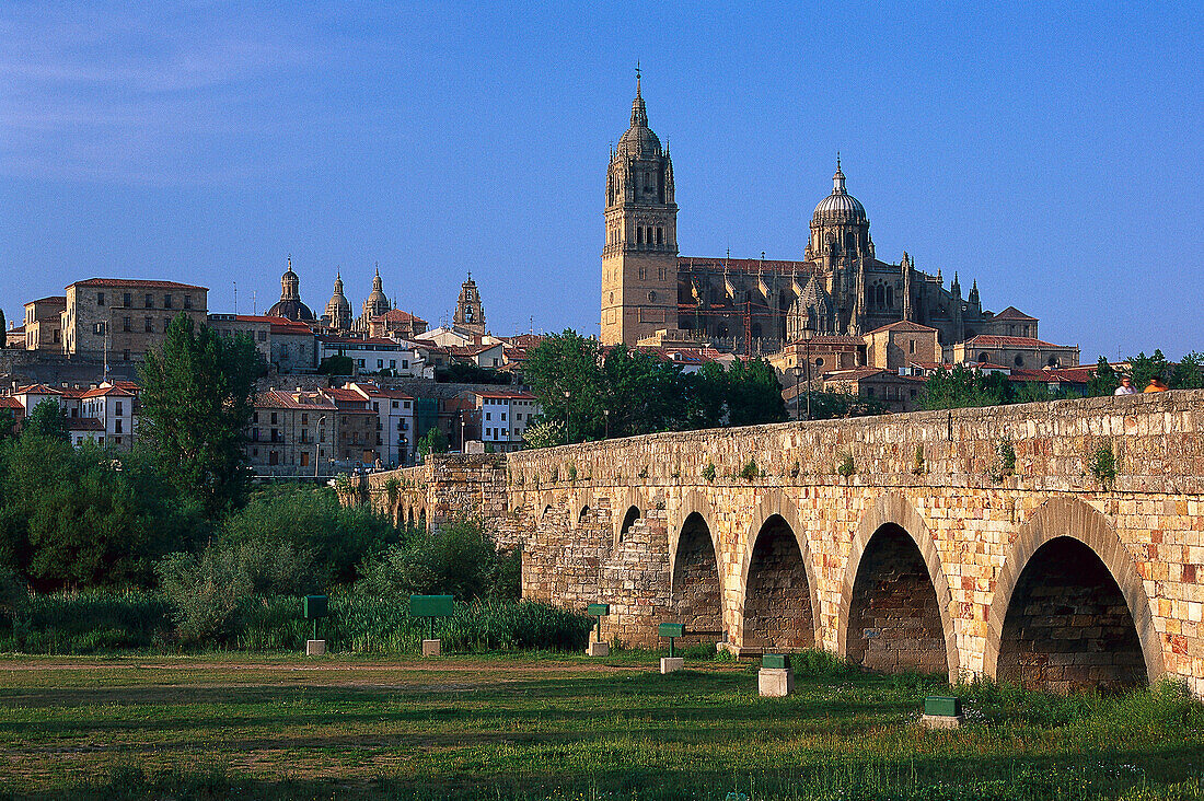 Puente Romano, Römische Brücke und Kathedrale, Salamanca, Kastilien-Leon, Spanien