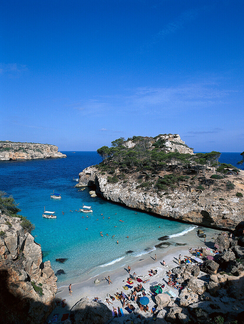 People on the beach at Cala S´Amonia, near Santanyi, Mallorca, Spain