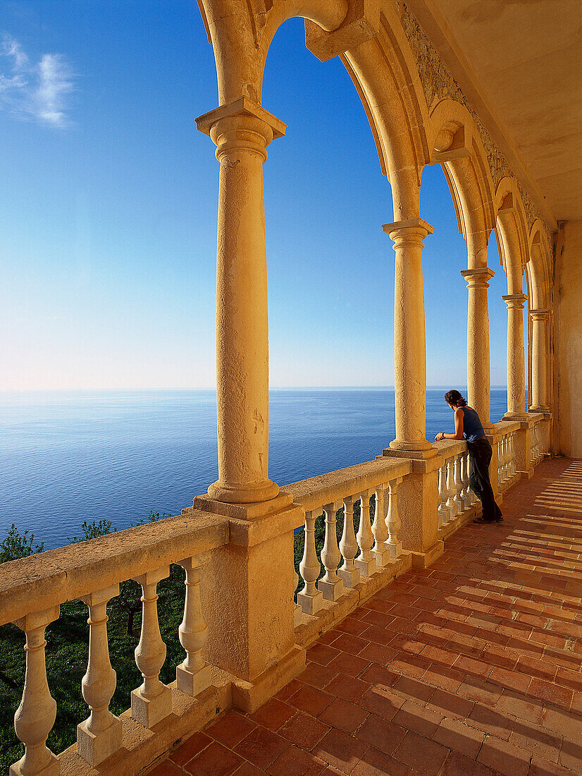 Woman looking at view, Son Marroig, Deia, Majorca, Spain