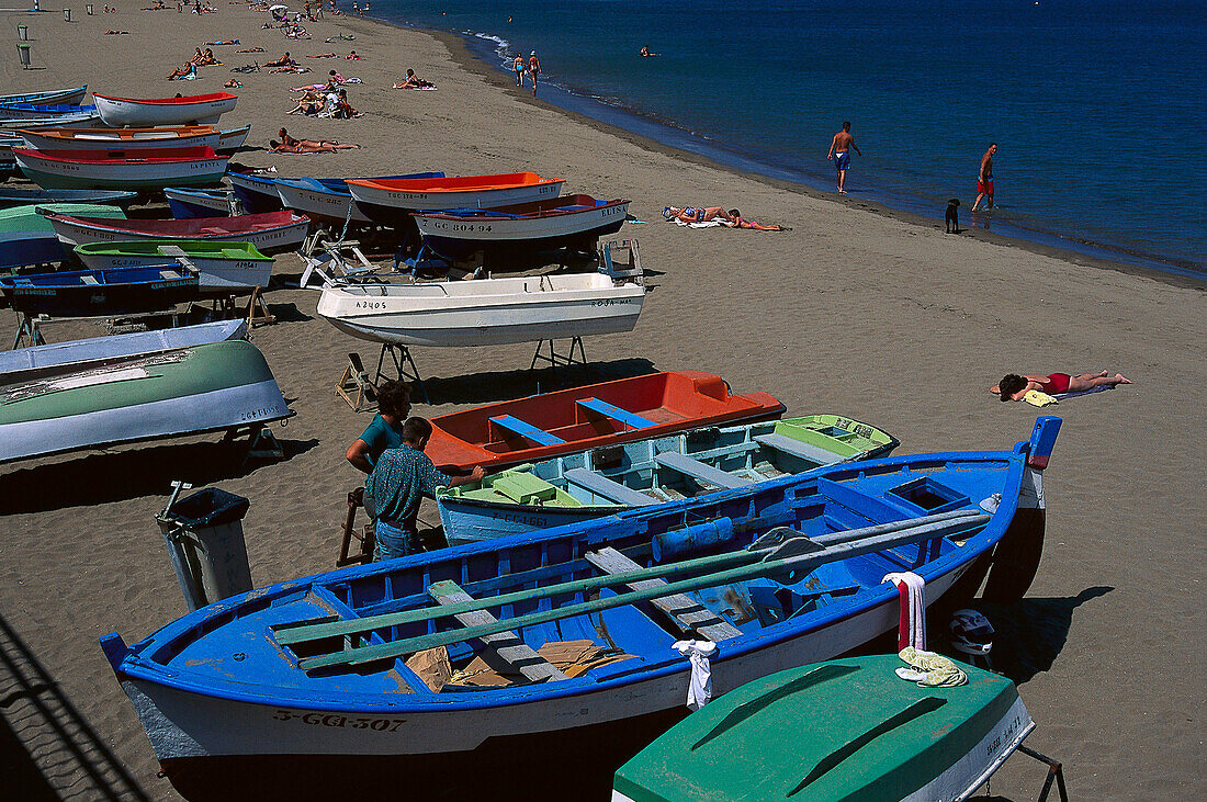 Playa de las Alcaravaneras, Fischerboote, Las Palmas, Gran Canaria, Kanarische Inseln, Spanien