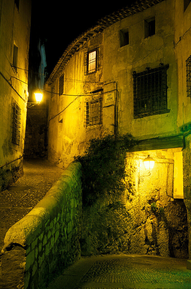 Old town of Cuenca at night, Cuidad de Ronda, Prov. Castilla La Mancha, Spain