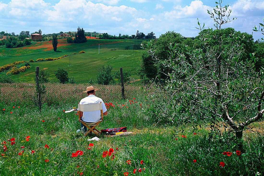 Landschaftsmaler in der nähe von Montepulciano, Toskana, Italien