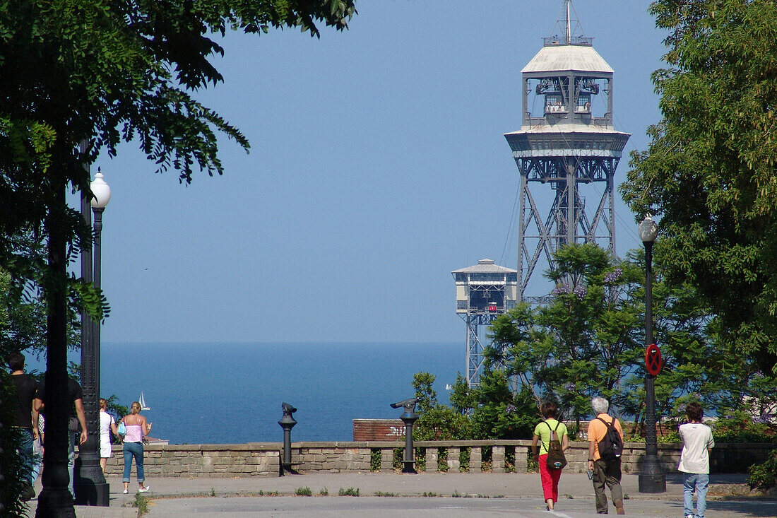 People at viewpoint on Montjuic mountain, Barcelona, Spain, Europe