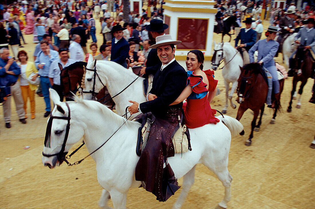 Feria del Caballo, Reiten, Jerez de la Frontera, Provinz Cadiz Andalusien, Spanien