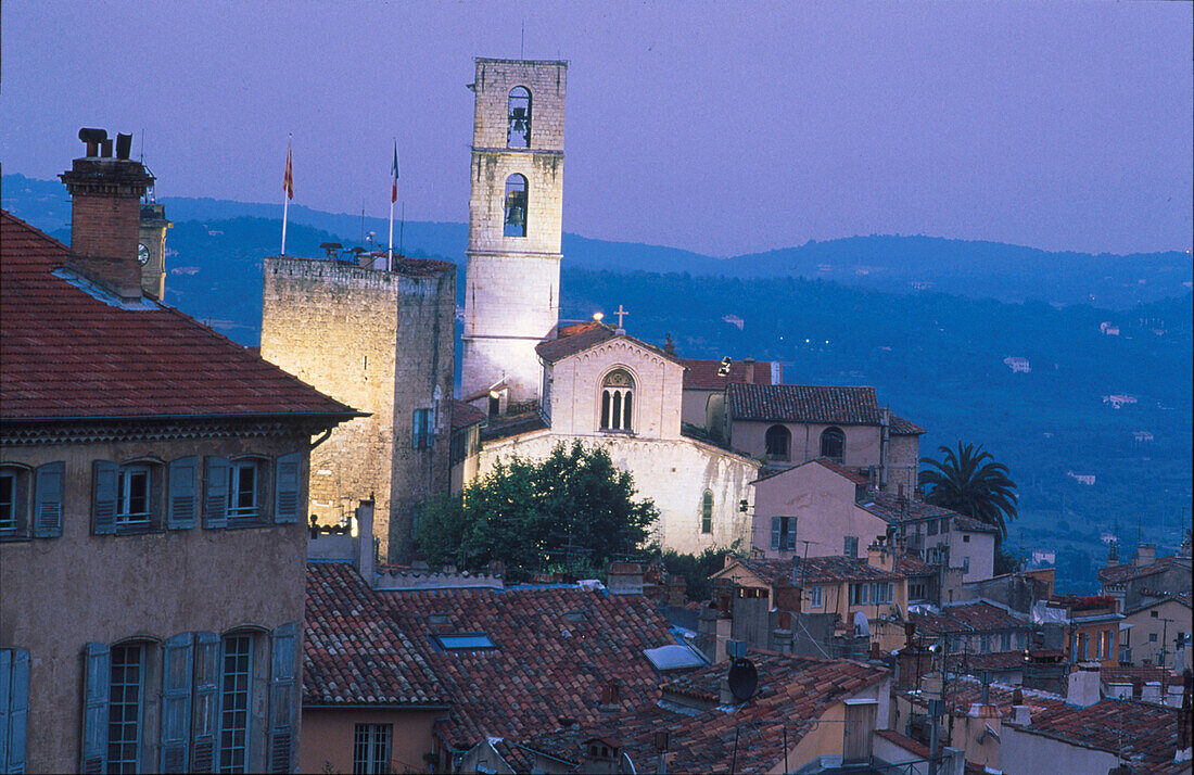 Old town with cathedral in the evening, Grasse, Alpes Maritimes, Provence, France, Europe