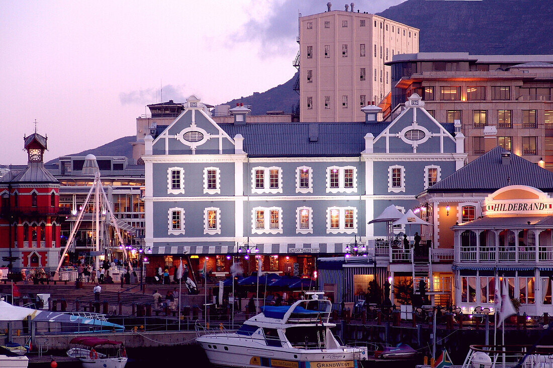 The shopping centre Victoria and Alfred Waterfront in the evening, Cape Town, South Africa, Africa