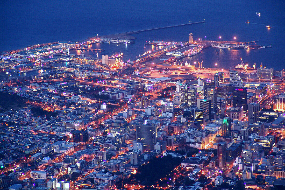 View over Cape Town at night, Cape Town, South Africa, Africa