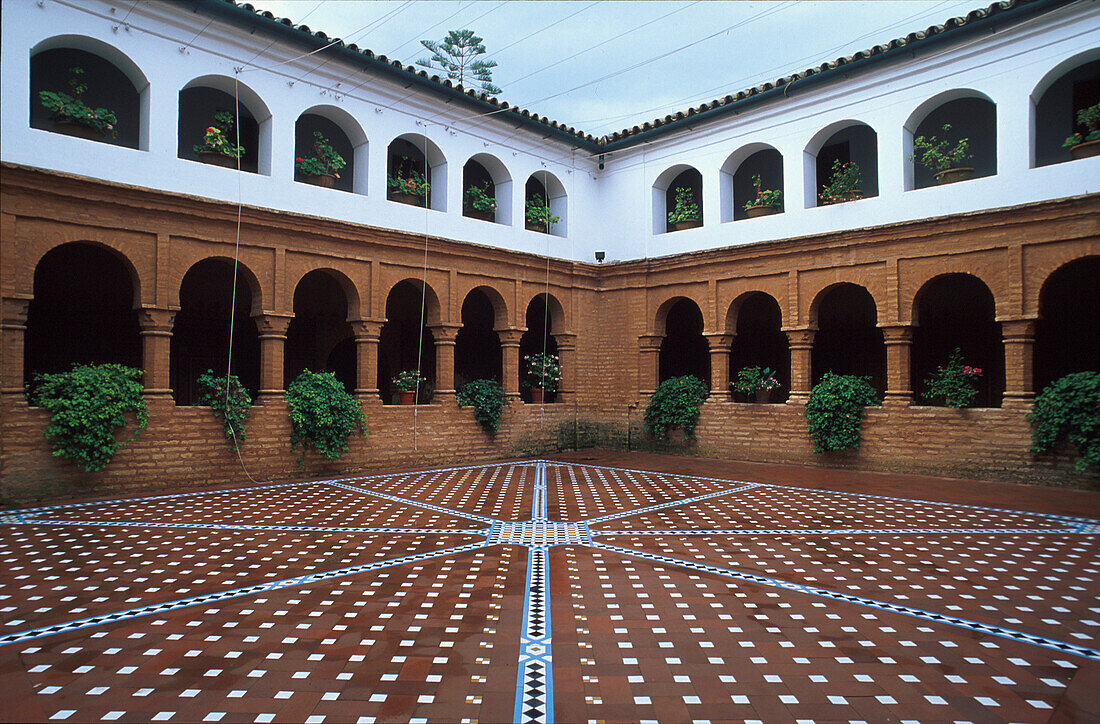 Picturesque patio Mudéjar at La Rábida monastery, Province of Huelva, Andalusia, Spain, Europe