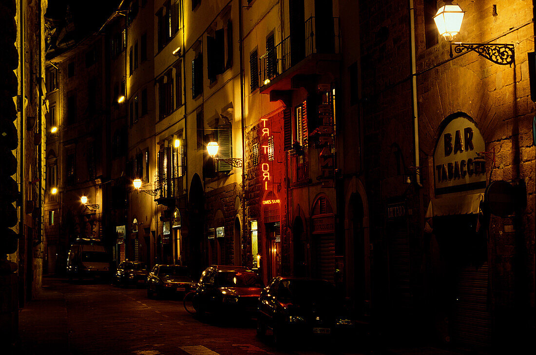 Strasse, Nacht, Trattoria, Florenz Toskana, Italien