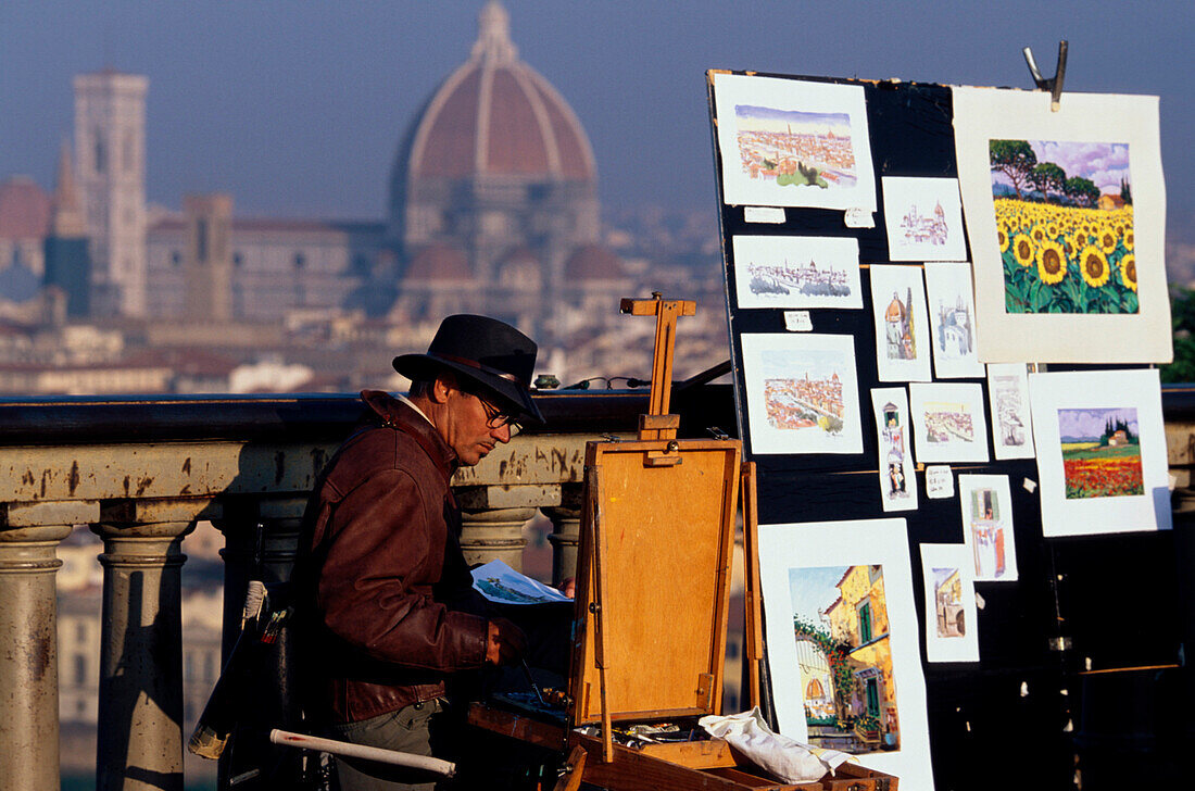 Dom, Maler am Piazzale Michelangelo, Florenz, Toskana, Italien