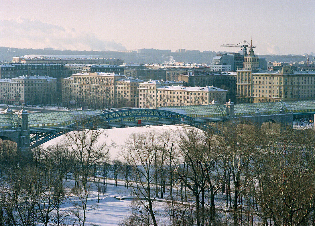 Pedestrian bridge across river Moskva, Moscow Russia