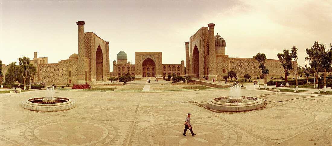 Square with mosque, Madrassah, Samarkand, Silk Road, Uzbekistan