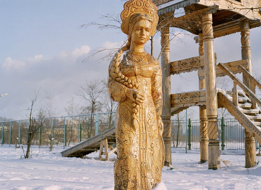 Wooden sculpture in Izmailovski Park, Moscow Russia