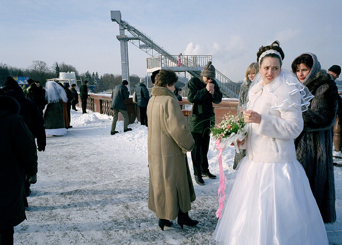 Braut mit Blumenstrauß, Hochzeit, Sperlingsberge, Moskau, Russland
