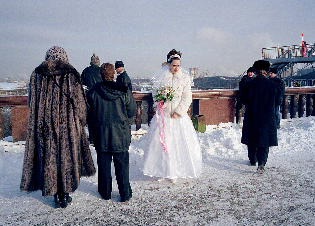Braut mit Blumenstrauß, Hochzeit, Sperlingsberge, Moskau, Russland