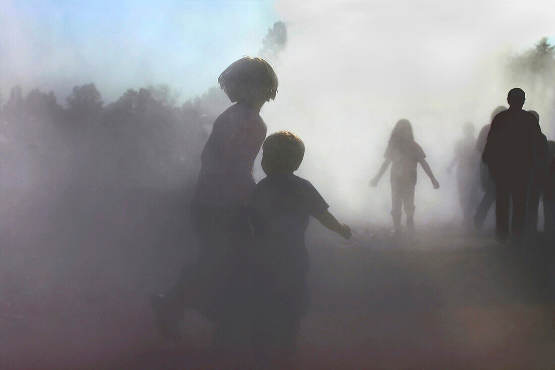 Children running through Fog, outdoor, people