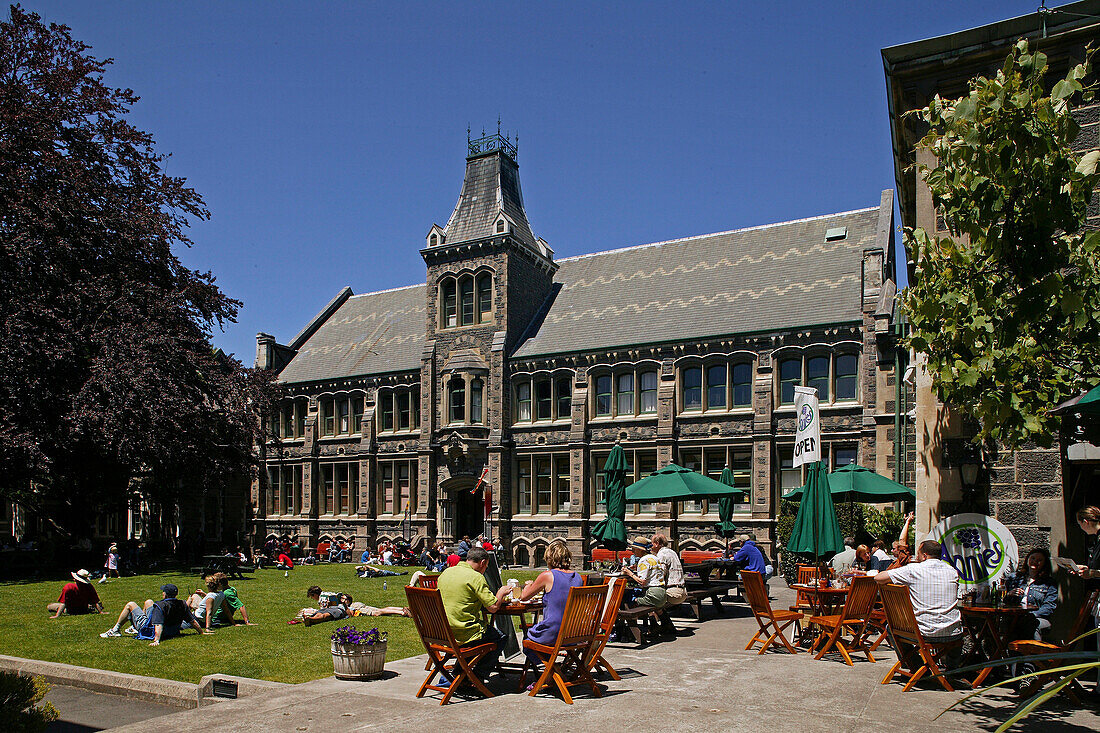 People at street cafes in the town of Christchurch, South Island, New Zealand, Oceania