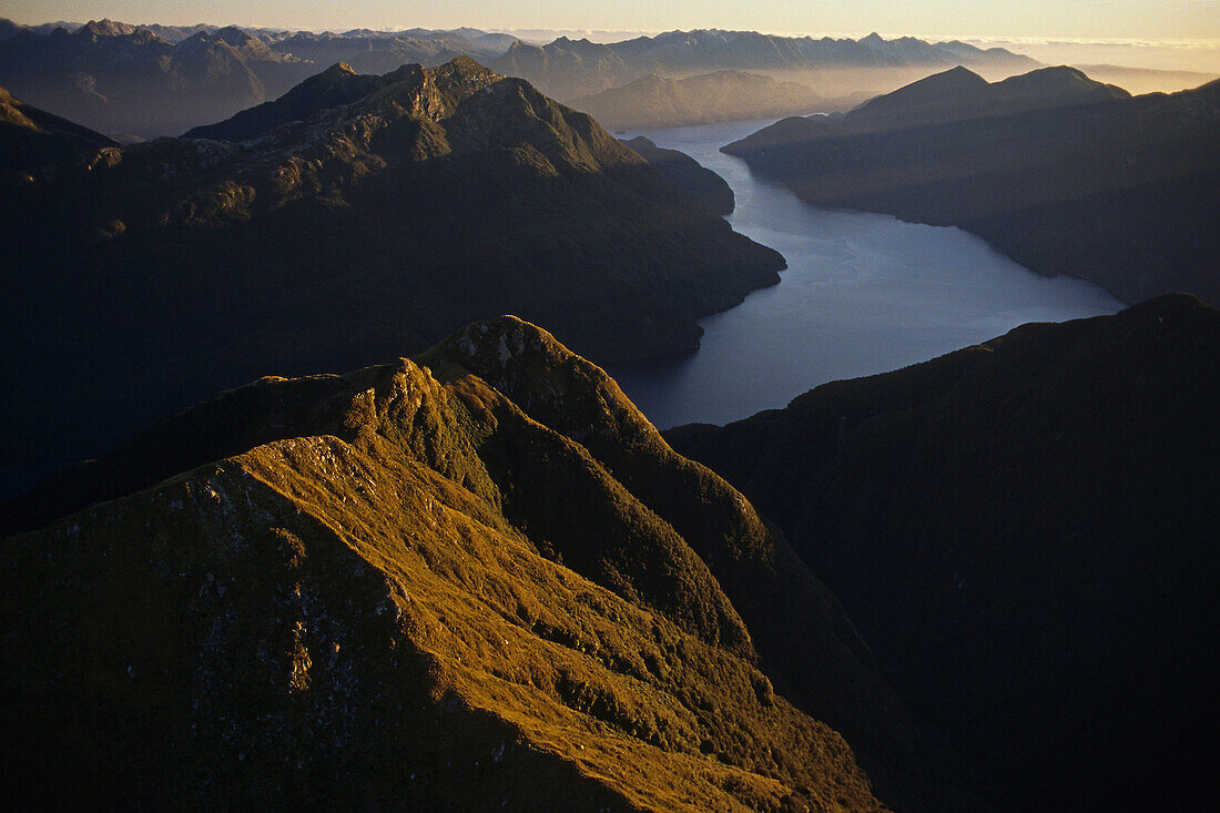 Aerial Dusky Sound, Fiordland, NZ, Luftaufnahme, Dusky Sound west coast South Island