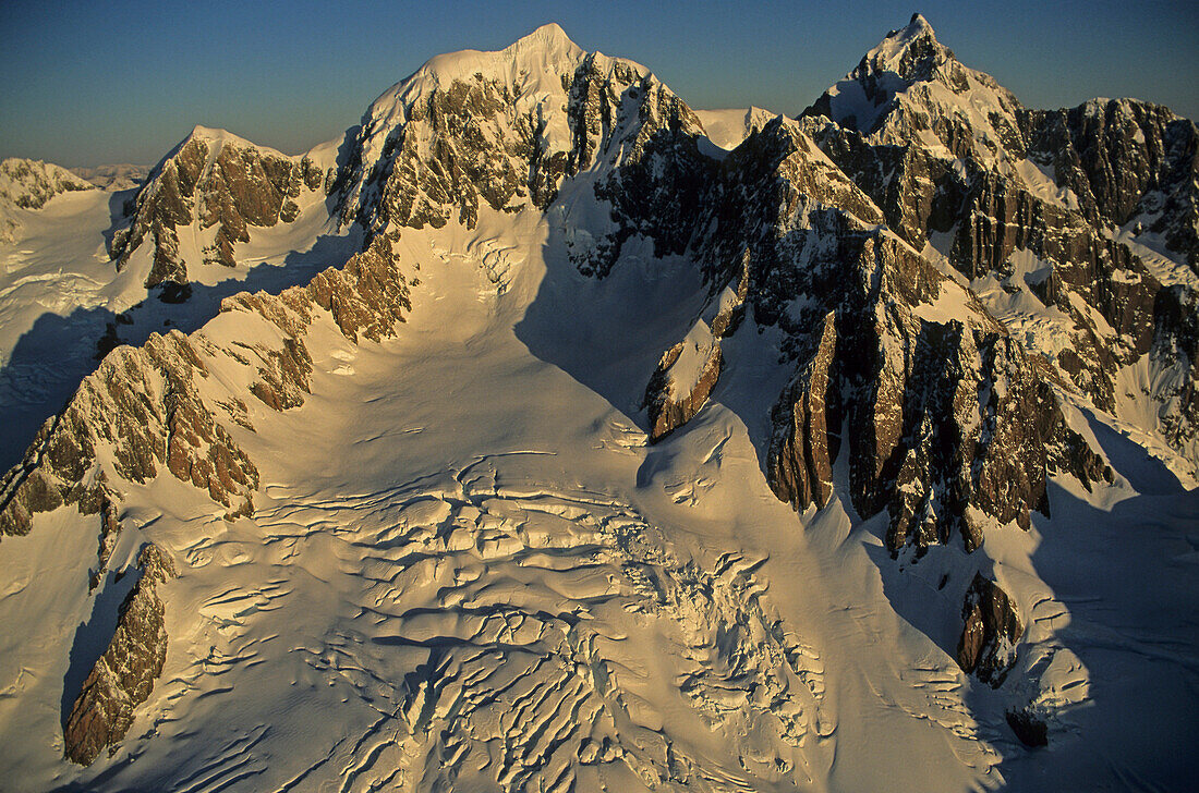 Mount Tasman and Mount Cook at Southern Alps, Westland National Park, South Island, New Zealand, Oceania