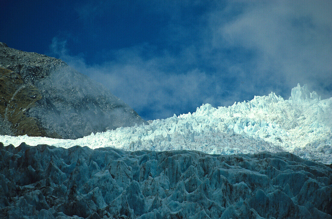 Blick auf Franz Joseph Gletscher, Südalpen, Südinsel, Neuseeland, Ozeanien