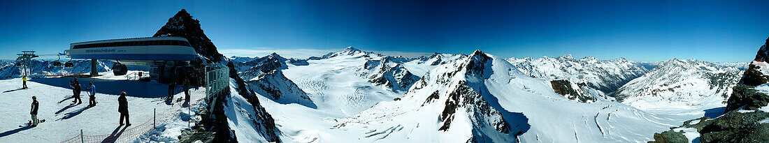 Panoramic view from mountain station, Panorama vom Tiefenbachkogl hinter Bergstation über den Mittelbergferner, Soelden, Oetztal, Austria Sölden, Österreich