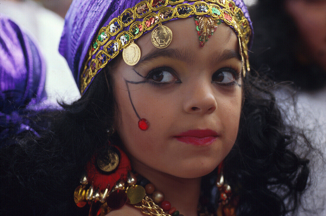 decorated child, Carnival, Santa Cruz de Tenerife, Tenerife, Canary Islands, Spain