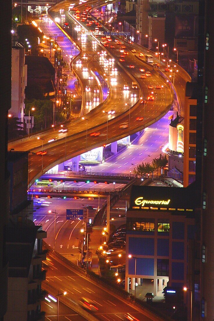 Motorways at night, Shanghai, China
