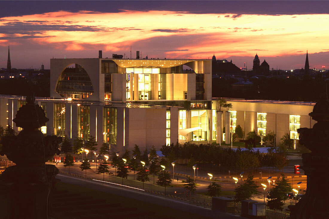 Federal Chancellery in the evening, Berlin, Germany