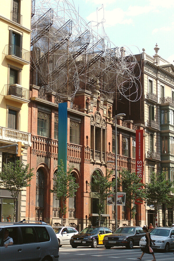 View at street setting in front of a museum, Fundacion Antoni Tapies, Barcelona, Spain, Europe