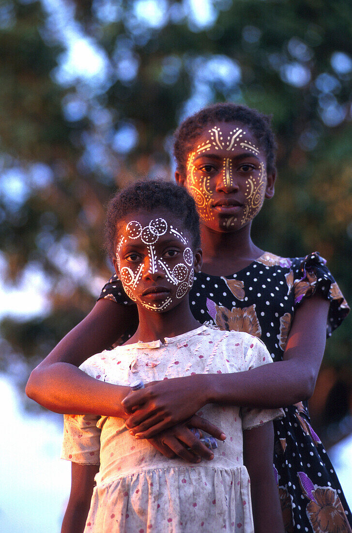 Vezo girls, face paintings, Madagascar