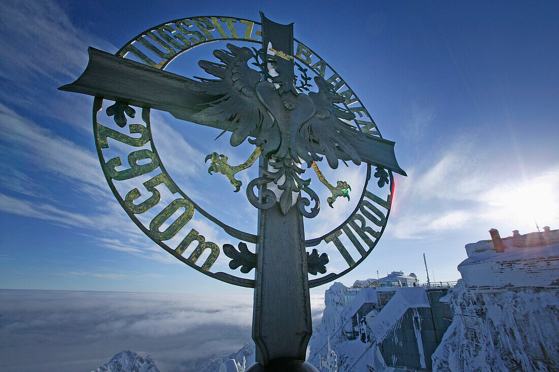 Cross on the summit of the mount Zugspitze, Bavarian Alps, Bavaria, Germany