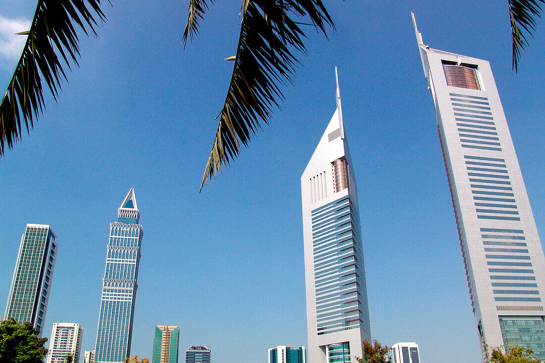 Emirates Towers in the sunlight, Dubai, UAE, United Arab Emirates, Middle East, Asia