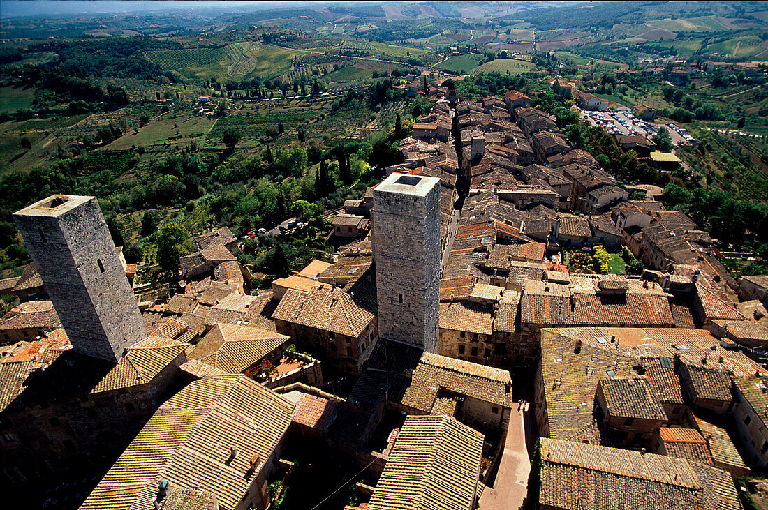 Blick über die Dächer von San Gimignano, Toskana, Italien