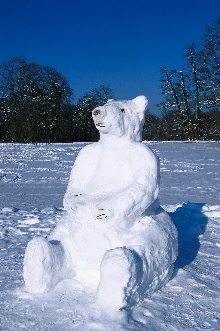 Snowman in shape of an ice bear, Bavaria, Germany