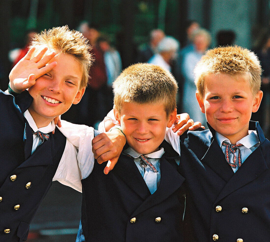 Boys with traditional costume, Tallinn Estonia