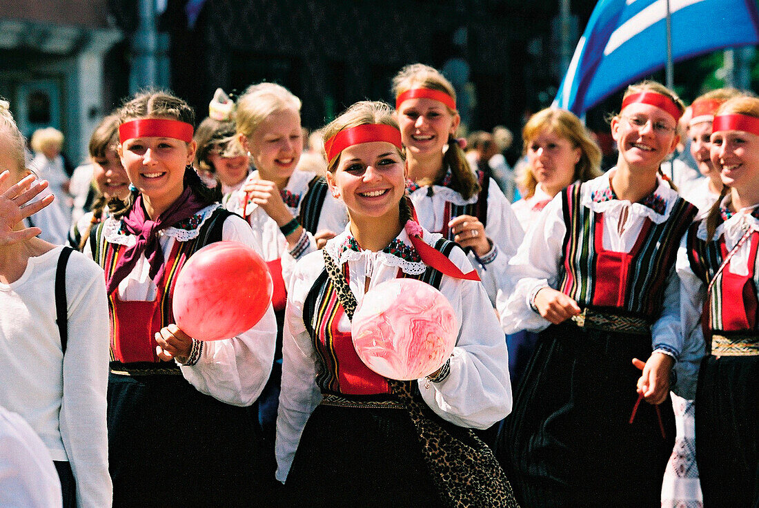 Group with traditional costumes, Tallinn Estonia