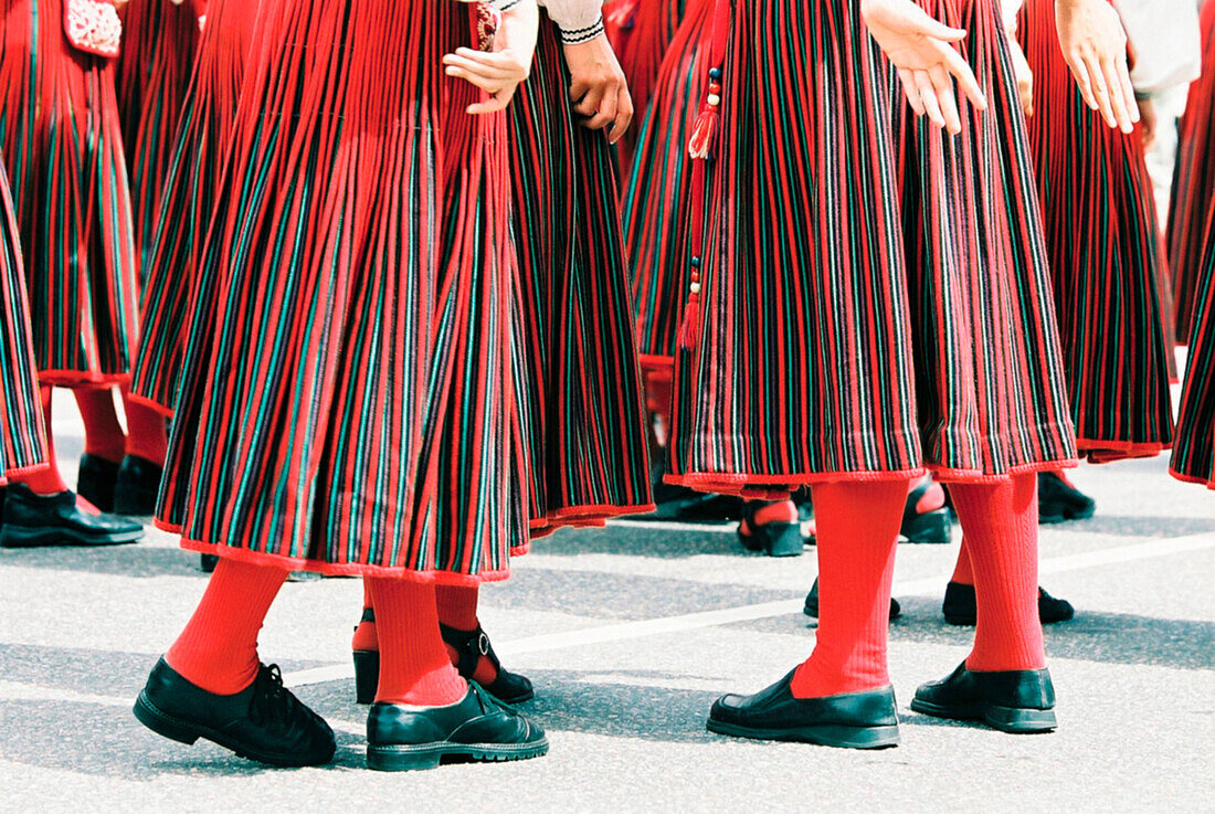 People in traditional costumes at traditional celebration, Tallinn, Estonia