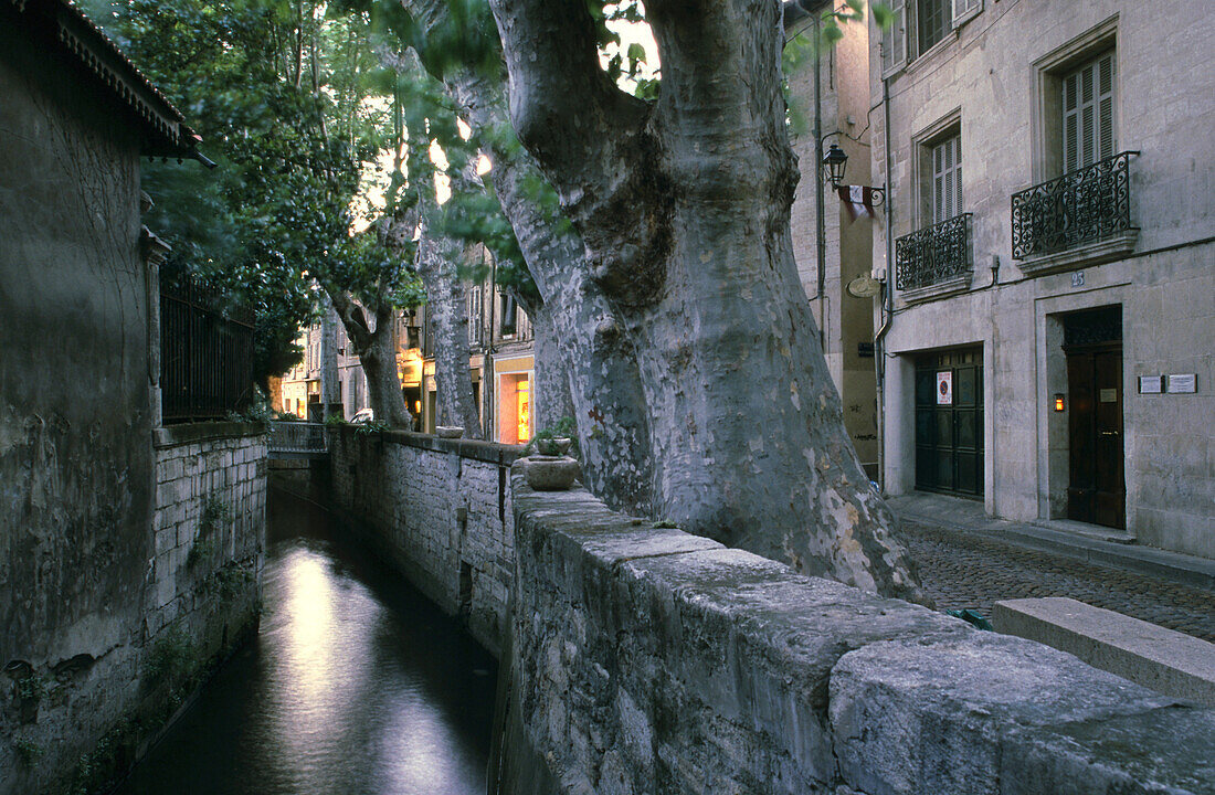 Der Fluss Sorgue fliesst durch die idyllische Altstadt, Avignon, Provence, Frankreich
