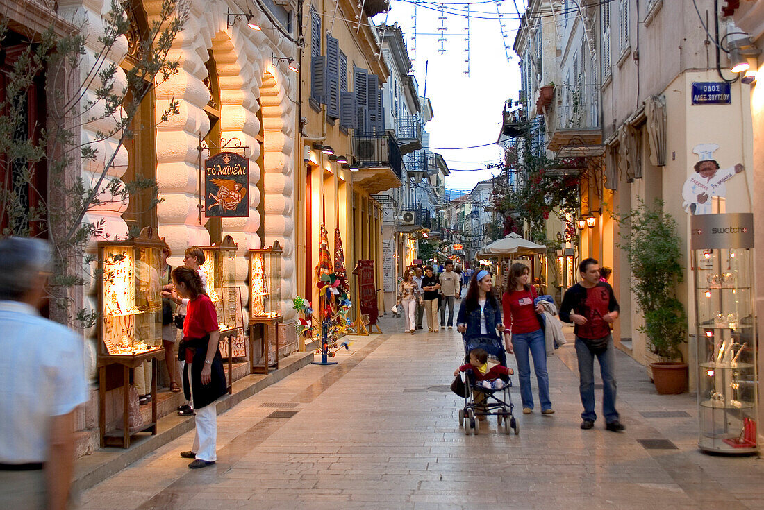 Shopping street, Nafplio, Peloponnese, Greece