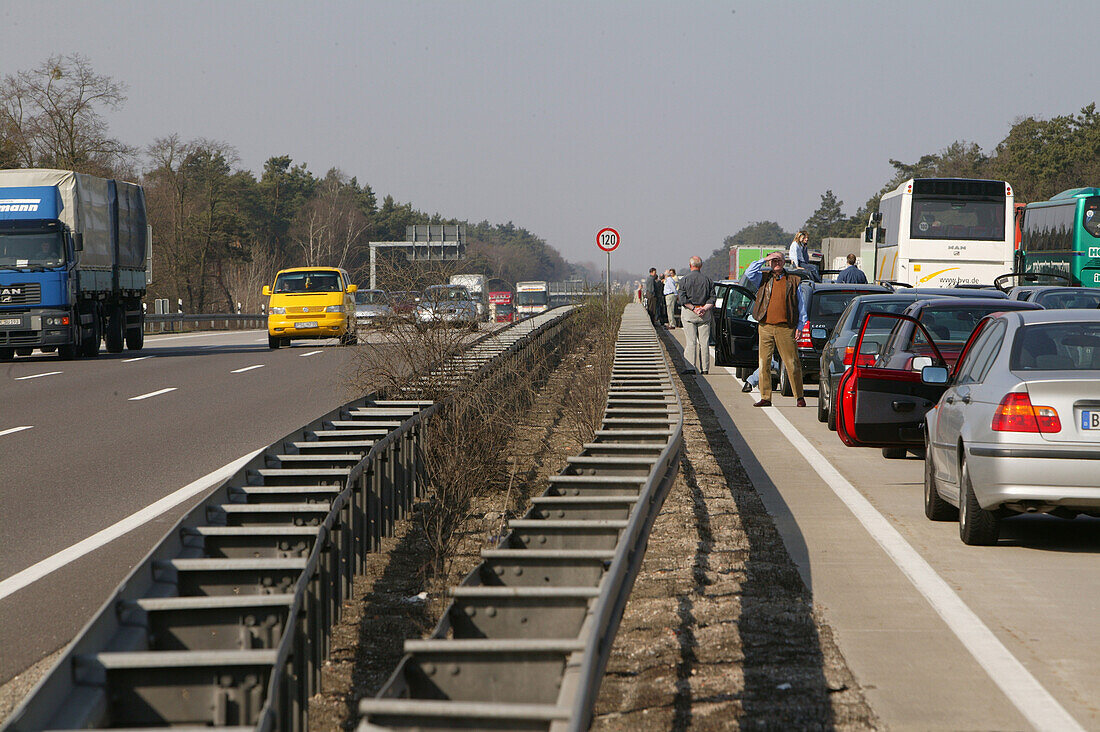 Traffic jam on the Autobahn from Berlin to Hannover, Germany