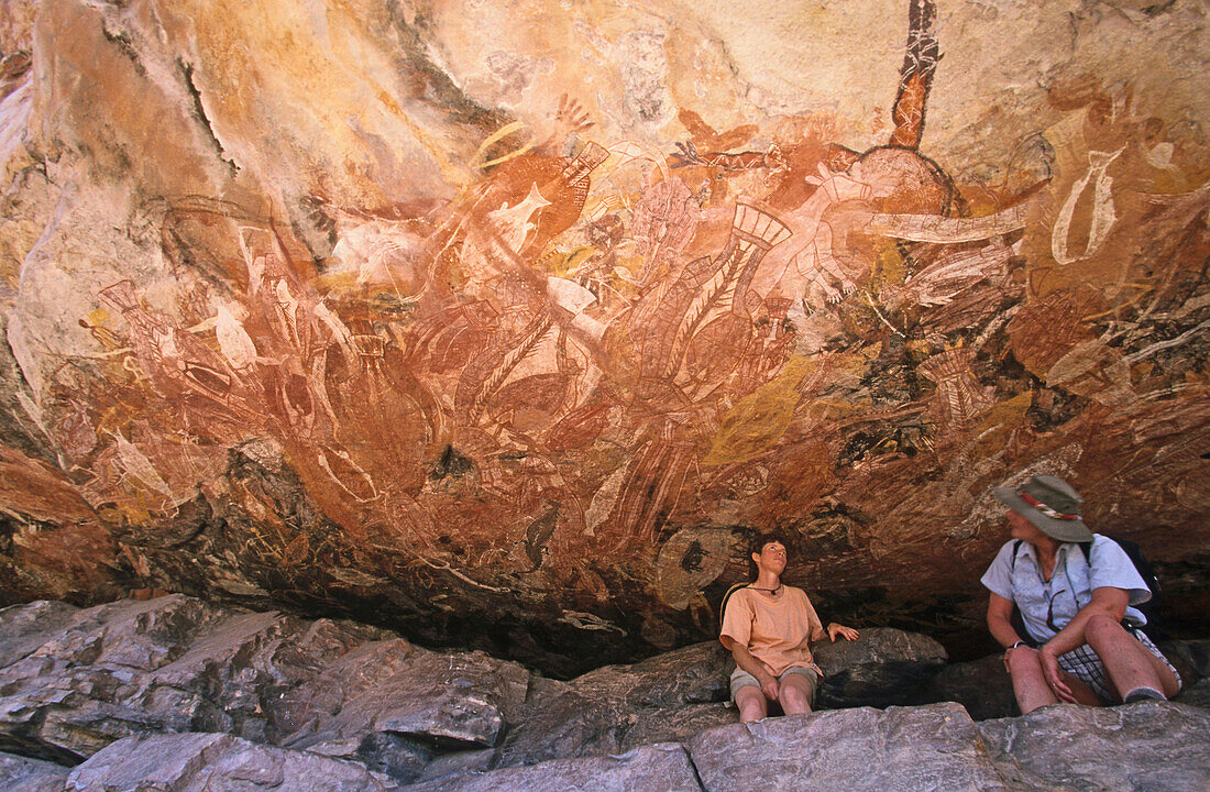 Felsmalerei in Röntgendarstellung, Kunst der australischen Aborigines, Hügel Injaluk, Davidson Safaris, Aboriginal Felsenmalerei galerie, Davidson Arnhemland Safaris, Top End, Northern Territory, Australien