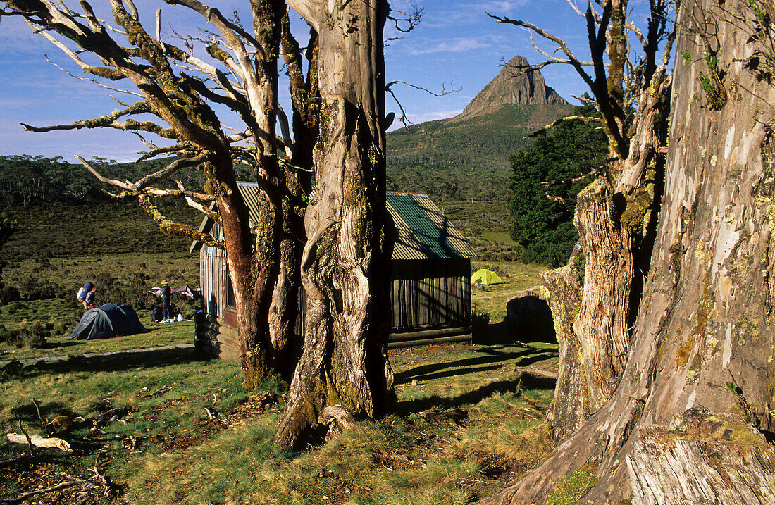 Waterfall Valley Hut, Cradle Mountain NP, Australia, Tasmania, mountain hut and camping ground in Cradle Mountain National Park, on the Overland Track