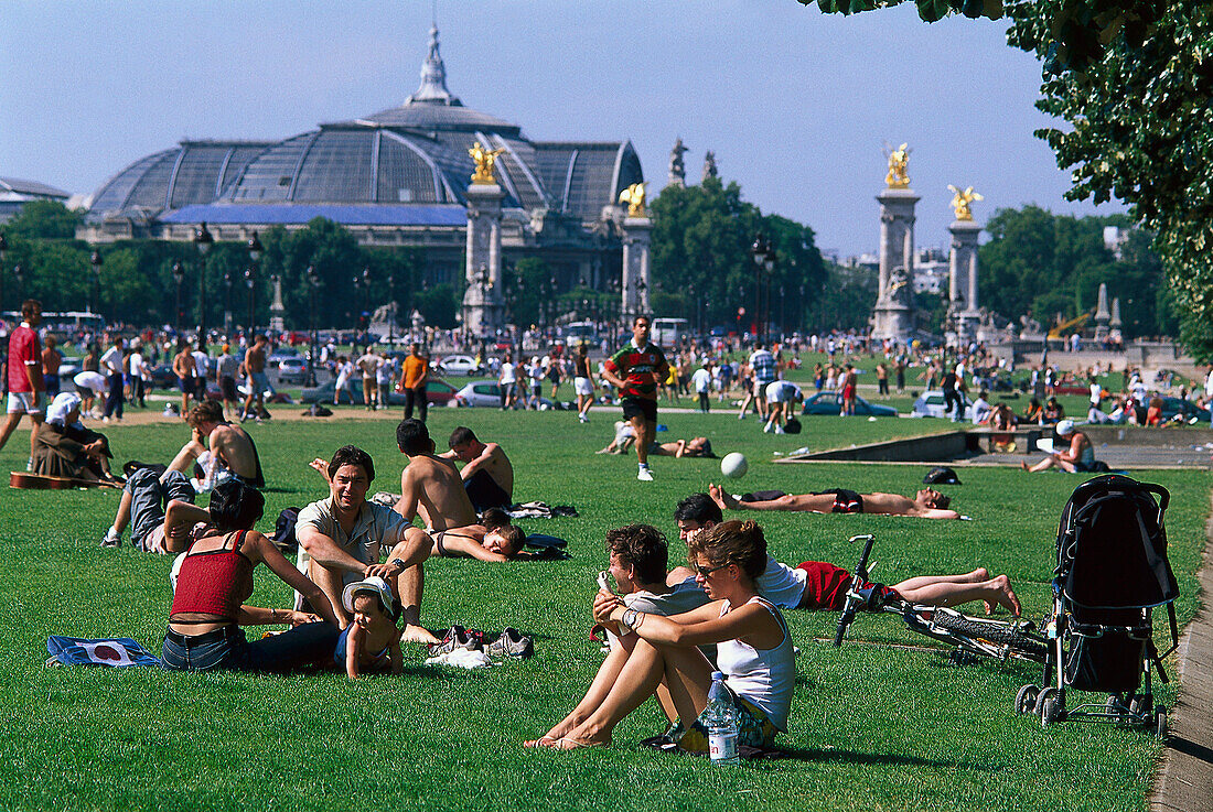 People in the park in front of the Grand Palais, Paris, France, Europe