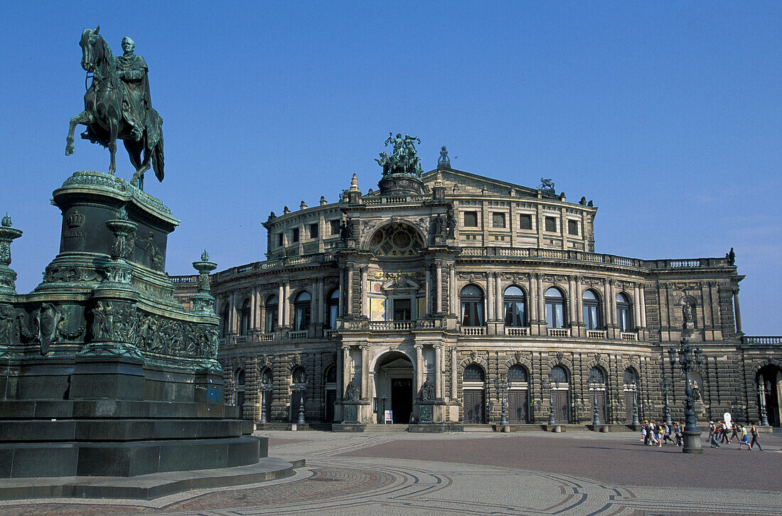 Equestrian monument in front of Semperoper, Dresden, Saxony Germany, Europe