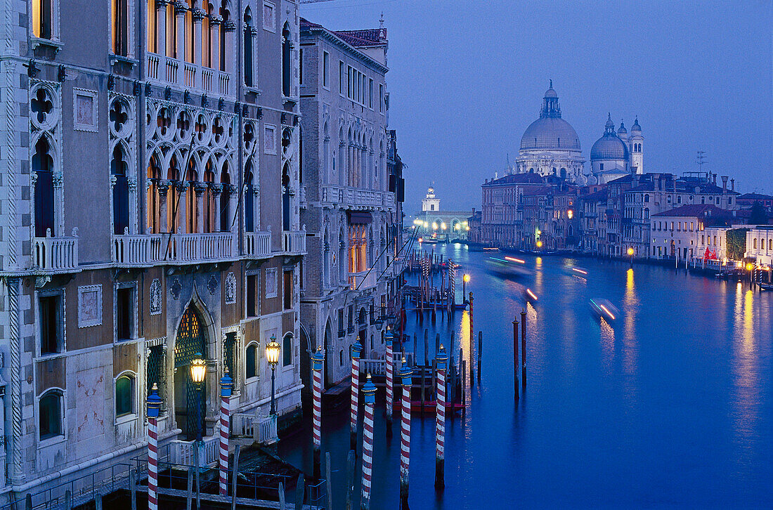 Canale Grande and the church Santa Maria della Salute in the evening, Venice, Italy, Europe