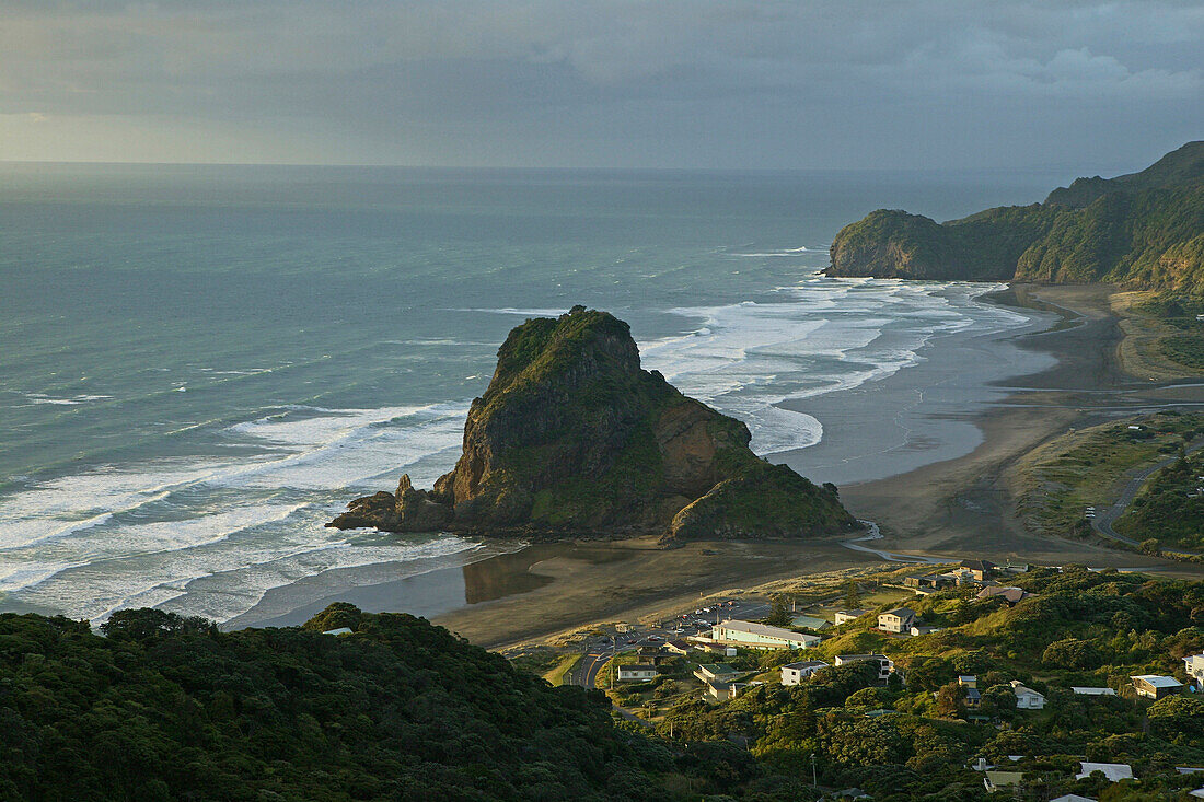 Piha surf beach, Piha Beach and Lion Rock, west coast near Auckland