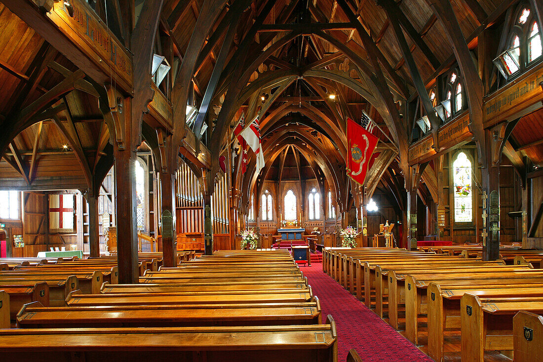 Interior design, Historic Old St Paul's church, wooden church, capitol, Wellington, North Island, New Zealand