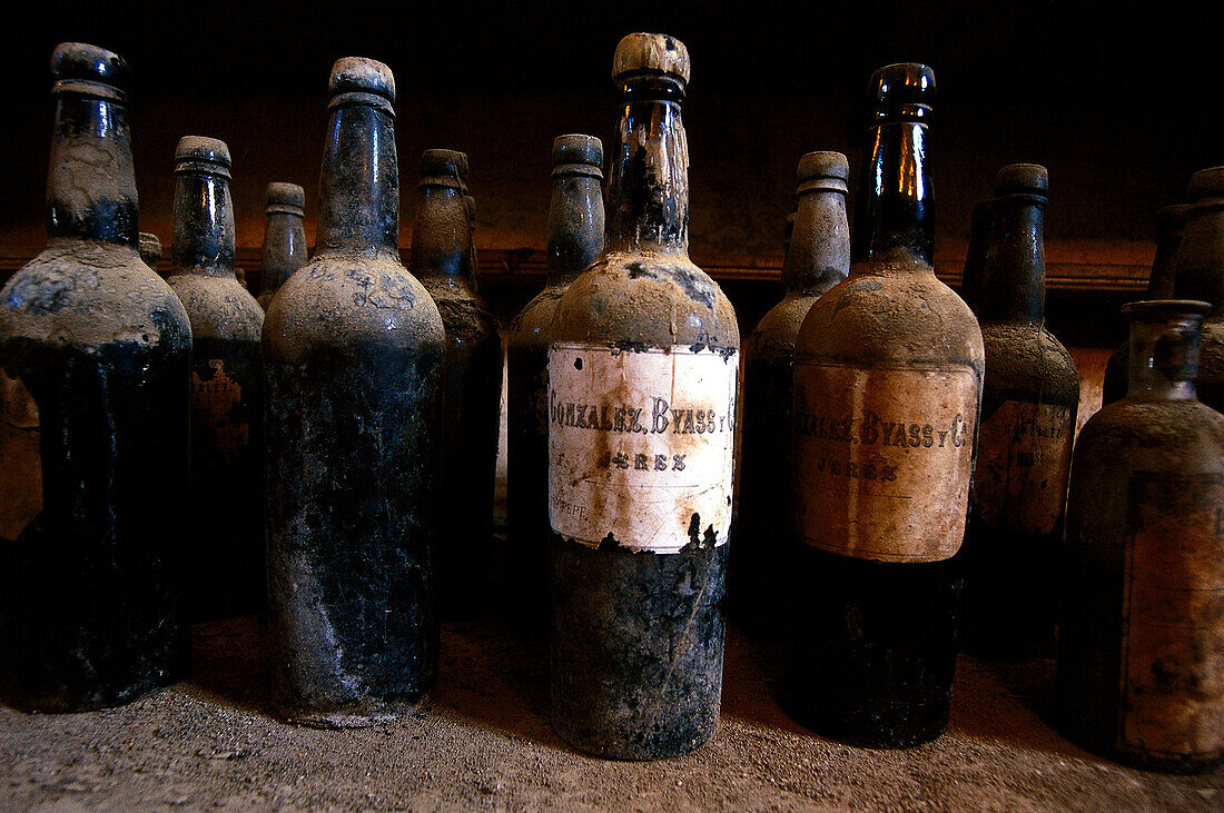 Alte Flaschen, Bodega, Andalusien, Spanien