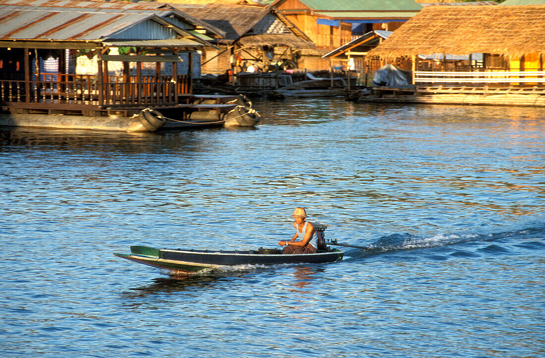 Floating houses at Sankhlaburi on Kao Laem lake, Kanchanaburi Thailand