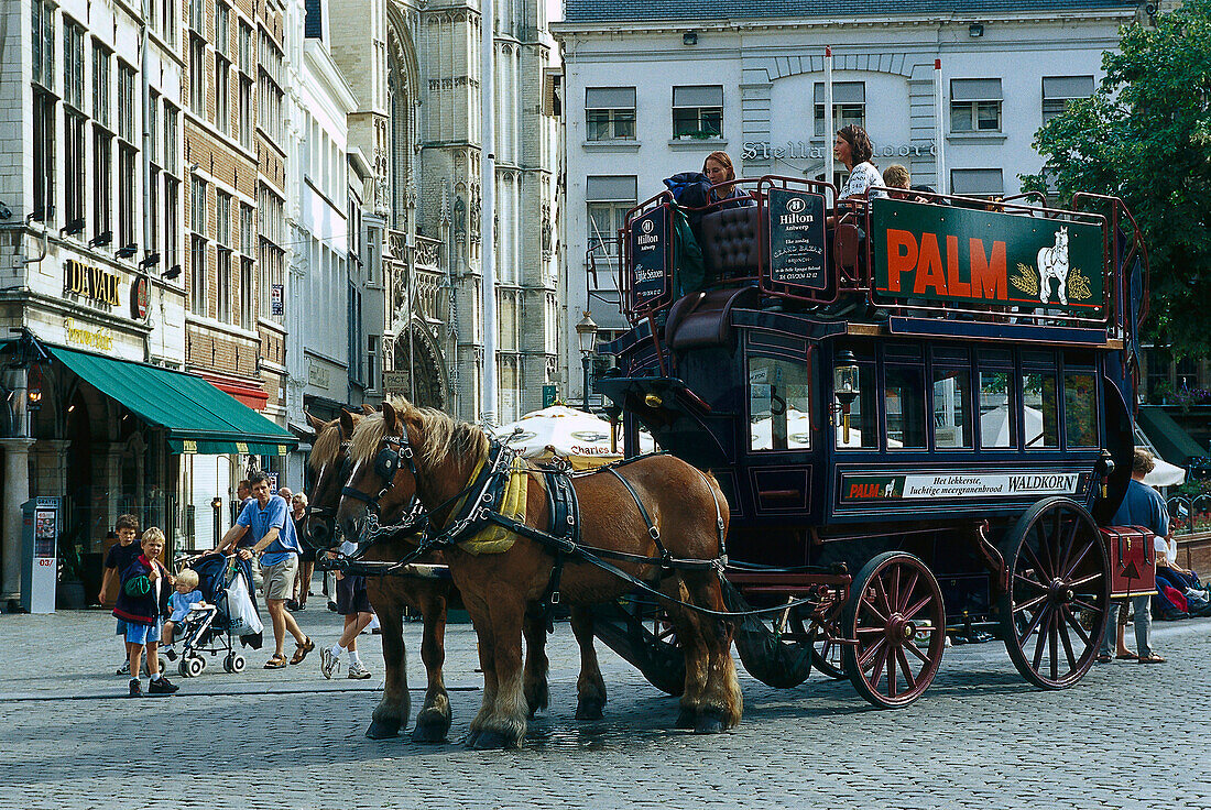 Grote Markt, Stadtrundfahrt mit, Postkutsche, Antwerpen Flandern, Belgien